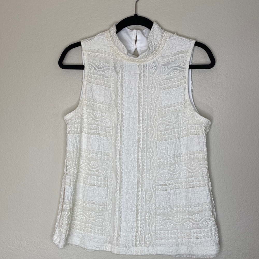 Nanette Lepore lace tank mock turtleneck button back large